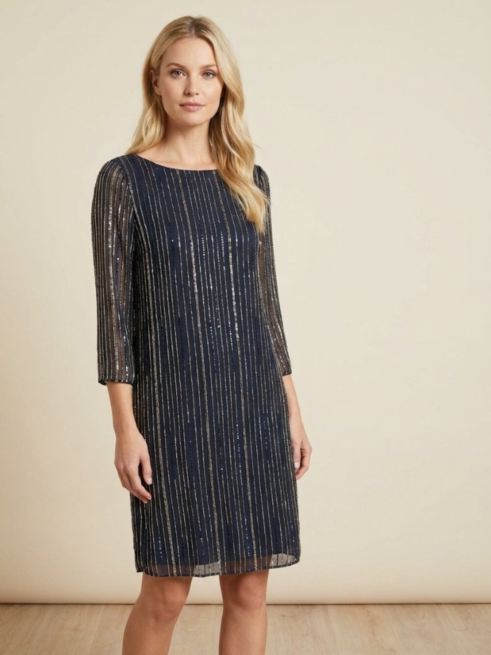 ALICE + OLIVIA Navy blue dress with pewter beading